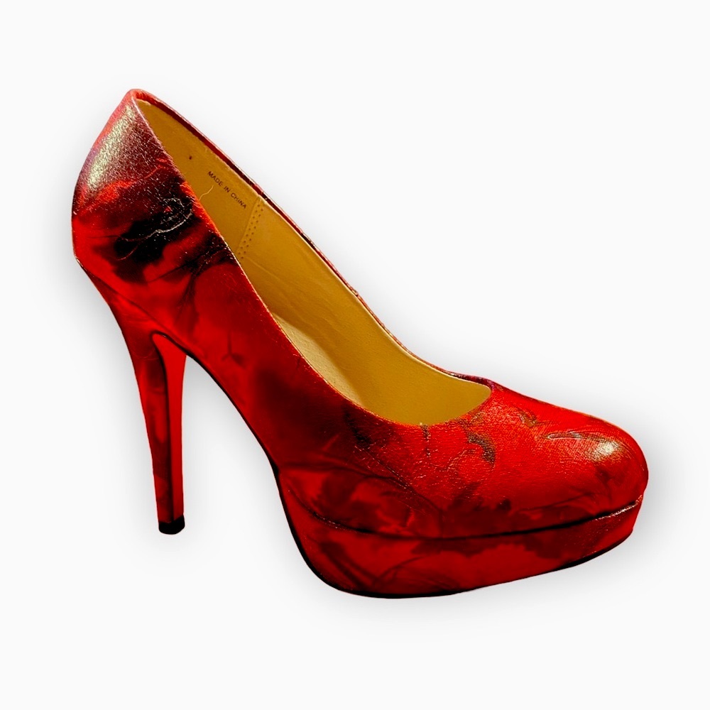 Le Chateau Red and Black Floral Heels